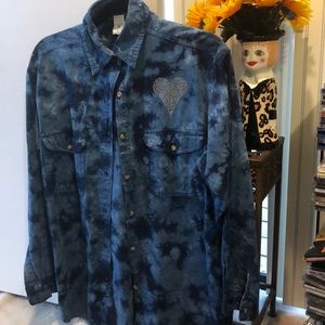 Tye dye button down with sparkle heart